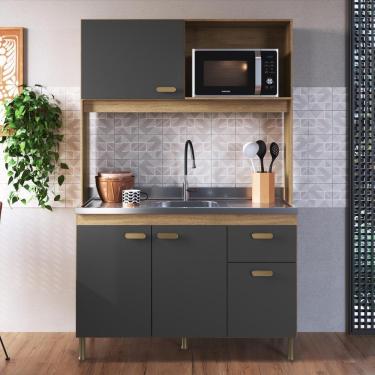 Imagem de Armário De Cozinha Compacta Fidelitá Malta 122cm 4 Portas 1 Gaveta Sem Tampo E Fundo Castani/chumbo