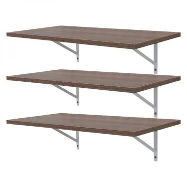 Imagem de Kit 3 Prateleiras 50 X 25cm Nogal Com Mão Francesa