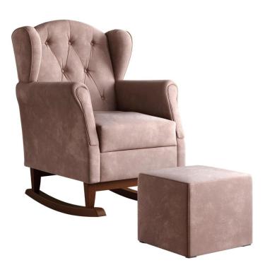 Imagem de Poltrona De Amamentação Com Balanço Letícia Pé Canoa E Puff Veludo Rosê - Phoenix Baby Veludo Rosê