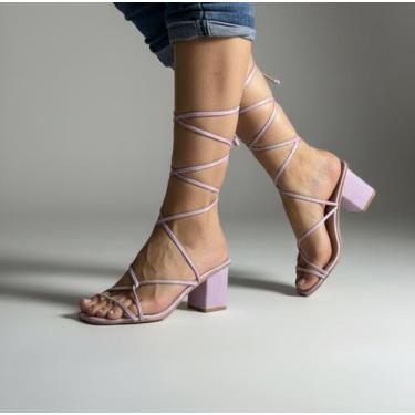 Imagem de Sandália Amarração Salto Alto Quadrado Feminino Moda Feminina Confortá