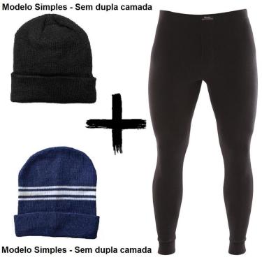 Imagem de Kit Combo Inverno Ceroula Preta Mash  Algodão + 2 Toucas-Masculino