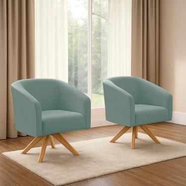 Imagem de Poltrona Decorativa Kit 2 Stella Base de Madeira Giratória MA30 Veludo Cotelê Menta D03 - D'Rossi