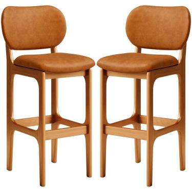 Imagem de Kit 02 Banquetas Alta Bar Cozinha Sala Jantar Fixa Betta L02 Imbuia Couríssimo Canela - Lyam Decor