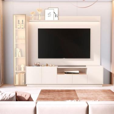 Imagem de Rack com Pinel para Tv 84 Polegadas Porta Reflecta Led 100% Mdf Vitoria Regia Off White