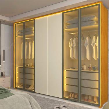 Imagem de Guarda-roupa Casal 6 Portas 4 Portas Reflecta com Led com Pés 100% Mdf Lumina Naturale/Off White