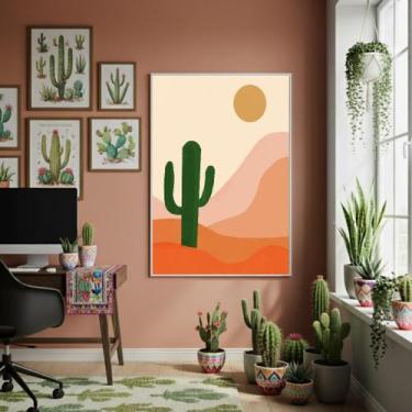 Imagem de Quadro Decorativo Cacto No Deserto - 70X50Cm Mold Branca - Quadros On-