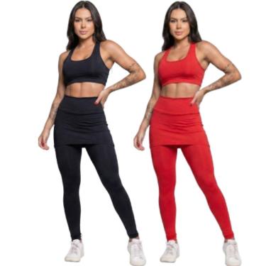Imagem de KIT 2 Calça Legging Com Saia Serra e Mar Modas Academia Tapa Bumbum Treino Suplex Moda Fitness-Feminino
