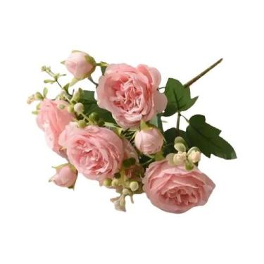 Imagem de Buquê De Peônias De Seda Rosa Pink 30cm Com 5 Cabeças Grandes E 4 Botõ