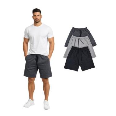 Imagem de Kit Com 3 Bermuda Moletom Masculina Com Bolso e Cordão Cor:PretoTamanh