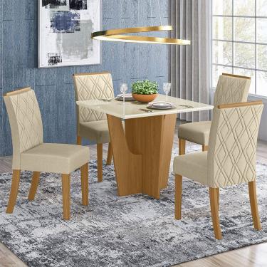 Imagem de Conjunto Sala de Jantar Tampo MDF Canto Reto com Vidro 90 Cm 4 Cadeiras Andressa Henn