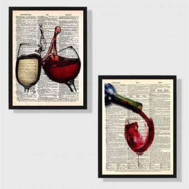 Imagem de Kit 2 Quadros Vintage Vinho 45x34cm - Vidro e Moldura Preta