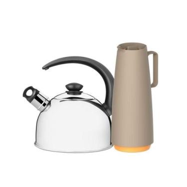 Imagem de Chaleira Com Apito 2,1L Garrafa Térmica 1L Bege Tramontina