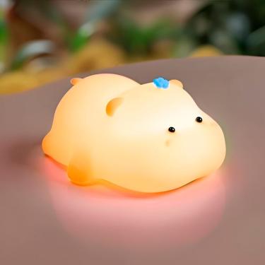 Imagem de Luminária Infantil Hipopótamo Em Silicone Com Led 3 Níveis Luz Quente Recarregável Usb 1200mah