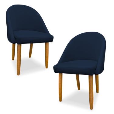 Imagem de Kit 02 Cadeiras Decorativa Estofada Para Sala Recepção Cozinha Lua Star Veludo Azul Marinho Do Lar Móveis E Decoração