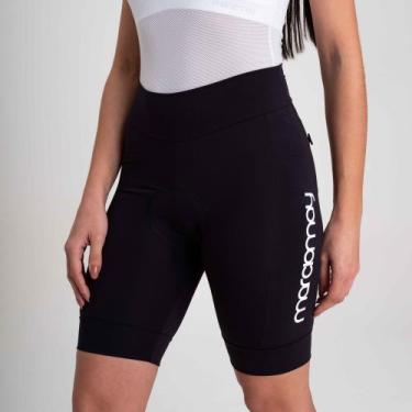 Imagem de Bermuda de Ciclismo Feminina Márcio May Light Preta Logo Branca, P, Pr
