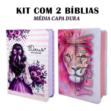 Imagem de Kit 2 Biblias Sagrada - Capa Dura Média Menina Lilás e Yeshua Rosa C/ 