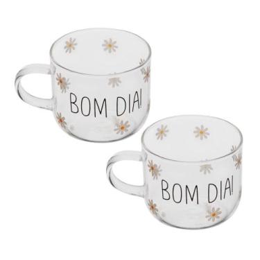 Imagem de Jogo 2 Caneca Xícara de Café Bom Dia de Vidro Resistente ao Calor 120m