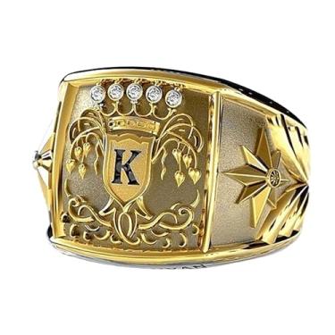 Imagem de TSECIMGS Anel masculino banhado a ouro com design de letra K, estilo criativo personalizado e exclusivo, estilo descolado, rapper, hip hop, punk, motociclista, rei, coroa, joia, 8