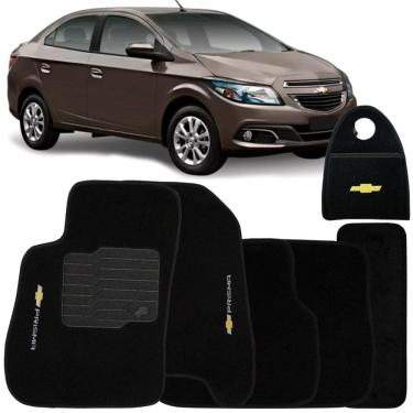 Imagem de Jogo Tapete Automotivo Carpete + Lixeira Prisma 2013 à 2019 Soft Logo Bordado Preto 6 Peças