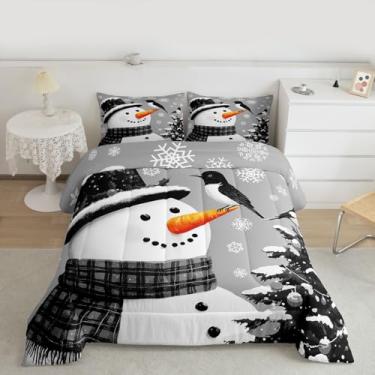 Imagem de Feelyou Conjunto de cama infantil com tema natalino, boneco de neve, para meninos e meninas, floco de neve, fofo, conjunto de colcha cinza, coleção de quarto, tamanho casal