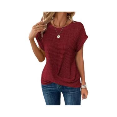 Imagem de Camiseta Feminina De Cor Sólida Com Gola Redonda E Manga Curta, Top El