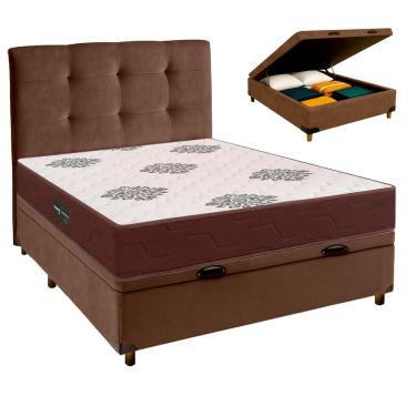 Imagem de Kit Cama Box Bau + Cabeceira + Colchão Casal D45 Inovaflex - Marrom