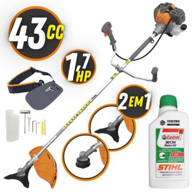 Imagem de Roçadeira Com ÓLEO STIHL RL430P Plus Tekna Á Gasolina Motor 2T 43cc 1,7HP Modelo Completo Com Lâmina 3 Pontas e Cabeçote Nylon