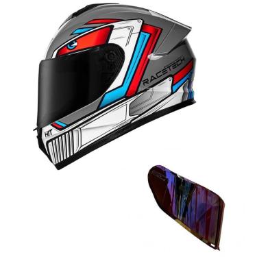 Imagem de Capacete Race Tech Hit Android Cinza e Vermelho Mais Viseira Camaleão Vermelha-Masculino