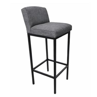Imagem de Banqueta Viena Alta Estofada em Linho Grafite com Base de Metal Preto Liberty Móveis