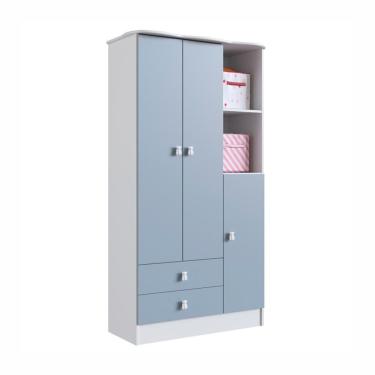 Imagem de Guarda Roupa Infantil Percasa Tedy 3 Portas 2 Gavetas com Puxador Urso Branco/Azul