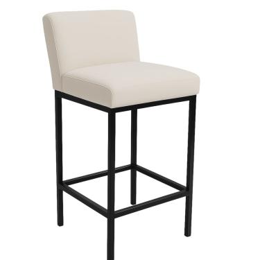 Imagem de Banqueta Viena Alta Estofada Veludo Bege com Base Metal Preto Liberty Móveis