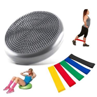 Imagem de Almofada Disco Equilíbrio 33cm Inflável 150kg +Kit 5 Faixa Elástica Mi