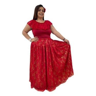 Imagem de Saia Renda 3m - - Motumba Asé, Vermelho e Dourado, Único