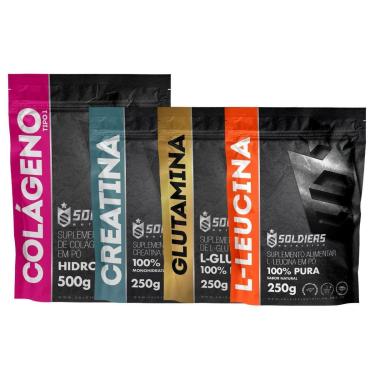 Imagem de Kit: Creatina Monohidratada 250g + Colágeno 500g + Leucina 250g + Glutamina 250g - 100%...