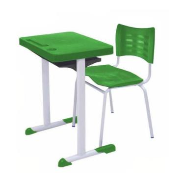 Imagem de Kit Escolar Individual VERDE  (Mesa e Cadeira)  ADULTO  TAMPO PLÁSTICO
