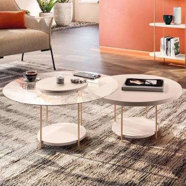 Imagem de Mesa De Centro Para Sala Pés Metálicos Kit 2 Sky Off White - Hb Móveis