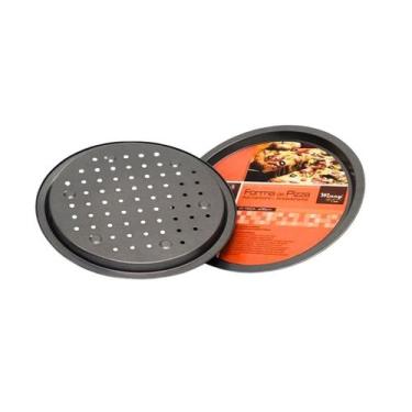 Imagem de Forma Assadeira Pizza Perfurada Antiaderente 35cm Cinza - Importado