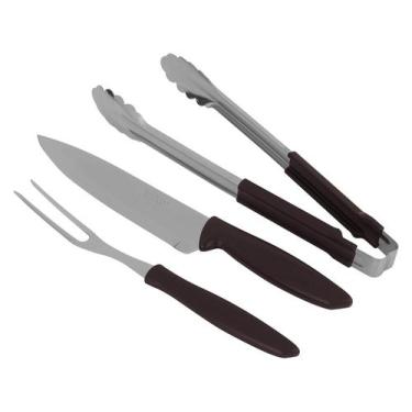 Imagem de Kit Churrasco Tramontina Plenus - 3 Peças, Preto e Prata