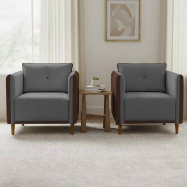 Imagem de Kit 2 Poltronas Decorativa Para Sala Recepção Consultório Aviv Luxo Corino e Linho