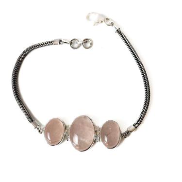 Imagem de Pulseira Pedras Quartzo Rosa Ovais Prata 925