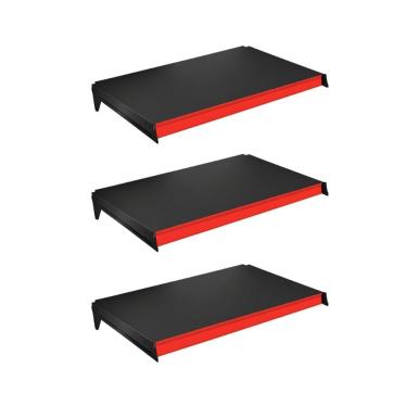 Imagem de Kit 3 Bandejas Prateleiras 40x73 P/gôndola New Plus Preta Porta Etiquetas Vermelho - Sa...