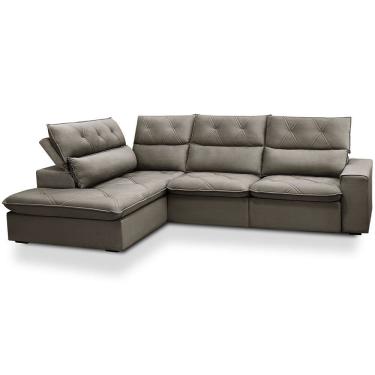 Imagem de Sofá 3 Lugares Retrátil Reclinável Chaise Esquerdo 258cm Bergen F04 Veludo Marrom Claro...