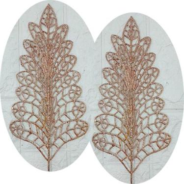 Imagem de Folhas Flores Árvore Natal Gliter Rose Gold Kit 12pçs 40cm - Genérico