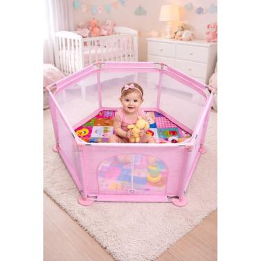Imagem de Cercadinho Infantil Bebê Grande Portátil Dobrável com Tela Proteção Rister Baby