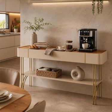 Imagem de Aparador Cantinho do Café Vivaz 160cm Off White com Base Dourada em Fe