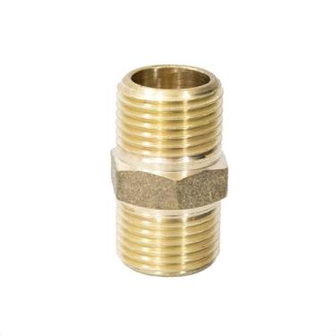 Imagem de Niple Duplo 1/2 X 1/2 Macho X Macho Em Latão Amarelo - Js Metais