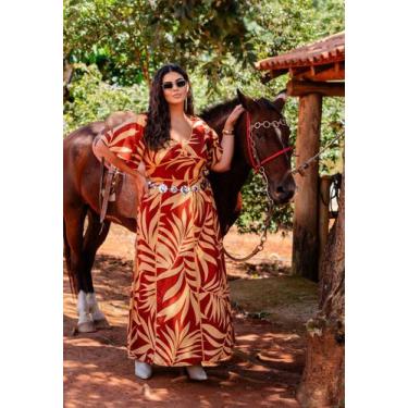 Imagem de Vestido Plus Size Estampado Decote V Marrom - Ana Maya Curves, Marrom,
