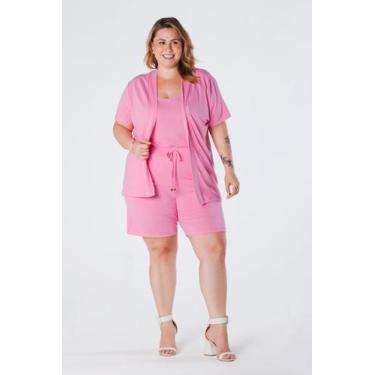 Imagem de Kimono Plus Size Reto Manga Curta Viscolycra Rosa Lia - Oria, G1