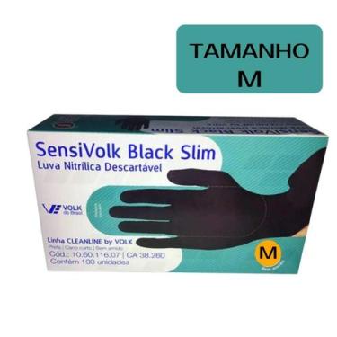 Imagem de Luva vinil Volk descartável Sensi Black Slim tamanho M caixa com 100 u