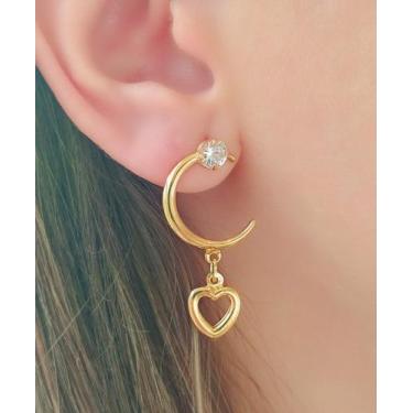 Imagem de Brinco LUA com pedra strass e detalhe em coração - MORANA bijou